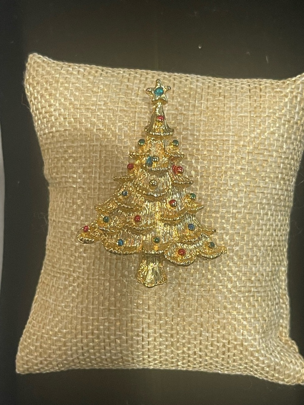 Gold Christmas Tree Decorative Pin with Multicolor Rhinestones